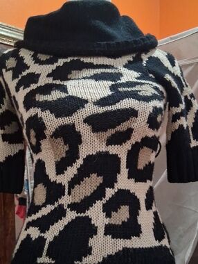 Cherokee Black and Cream Leopard Cowl Neck Sweater